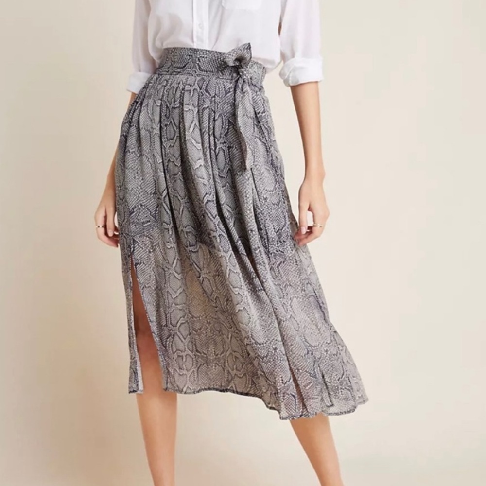 Anthropologie Grey Snake Print Midi Skirt